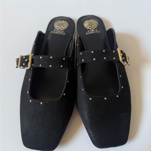 Vince Camuto Shoes - Vince Camuto Black Studded Buckle Mules